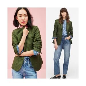 J.Crew Parke Single Button English Wool Herringbone Blazer Jacket Green Size 4